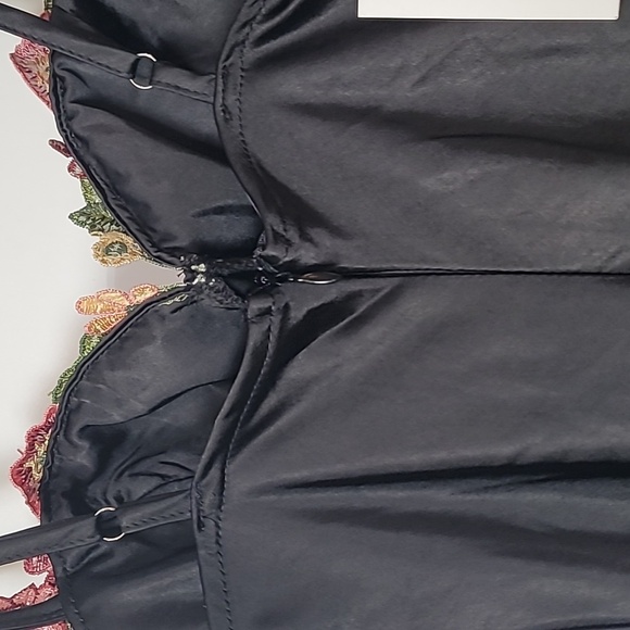 Dress ~ Black Satin Maxi Dress with Floral Detail Cup/Bust Sweetheart neck-line - Picture 12 of 15